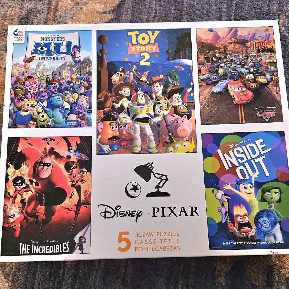 Disney 5 Puzzle set, Toy Story, Monsters, Incredibles, Cars, Inside Out